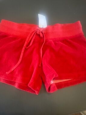 Red terry hardtail Drawstring Women’s Shorts size jr Large